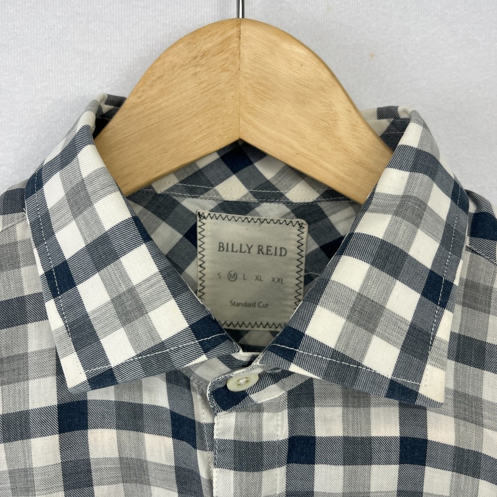 Billy Reid Standard Fit Blue Gray Gingham Check Shirt Sz M Italy - Picture 1 of 14
